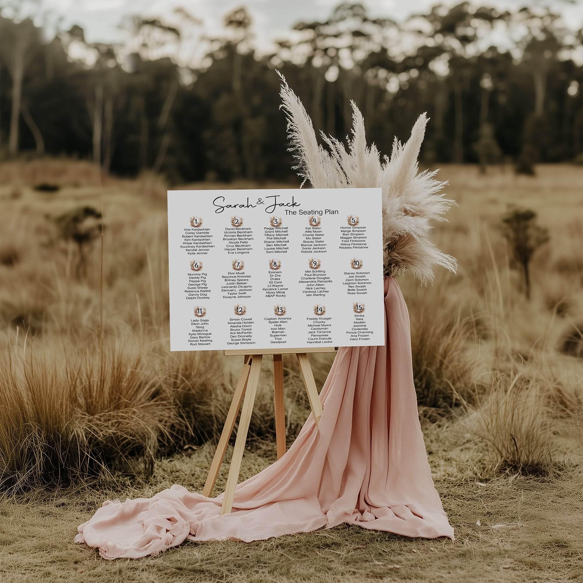 Boho Table Plan Wedding Party Sign - Larosier Prints