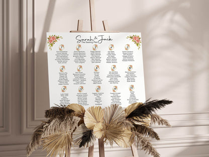 Pink Rose Table Plan Wedding Party Sign