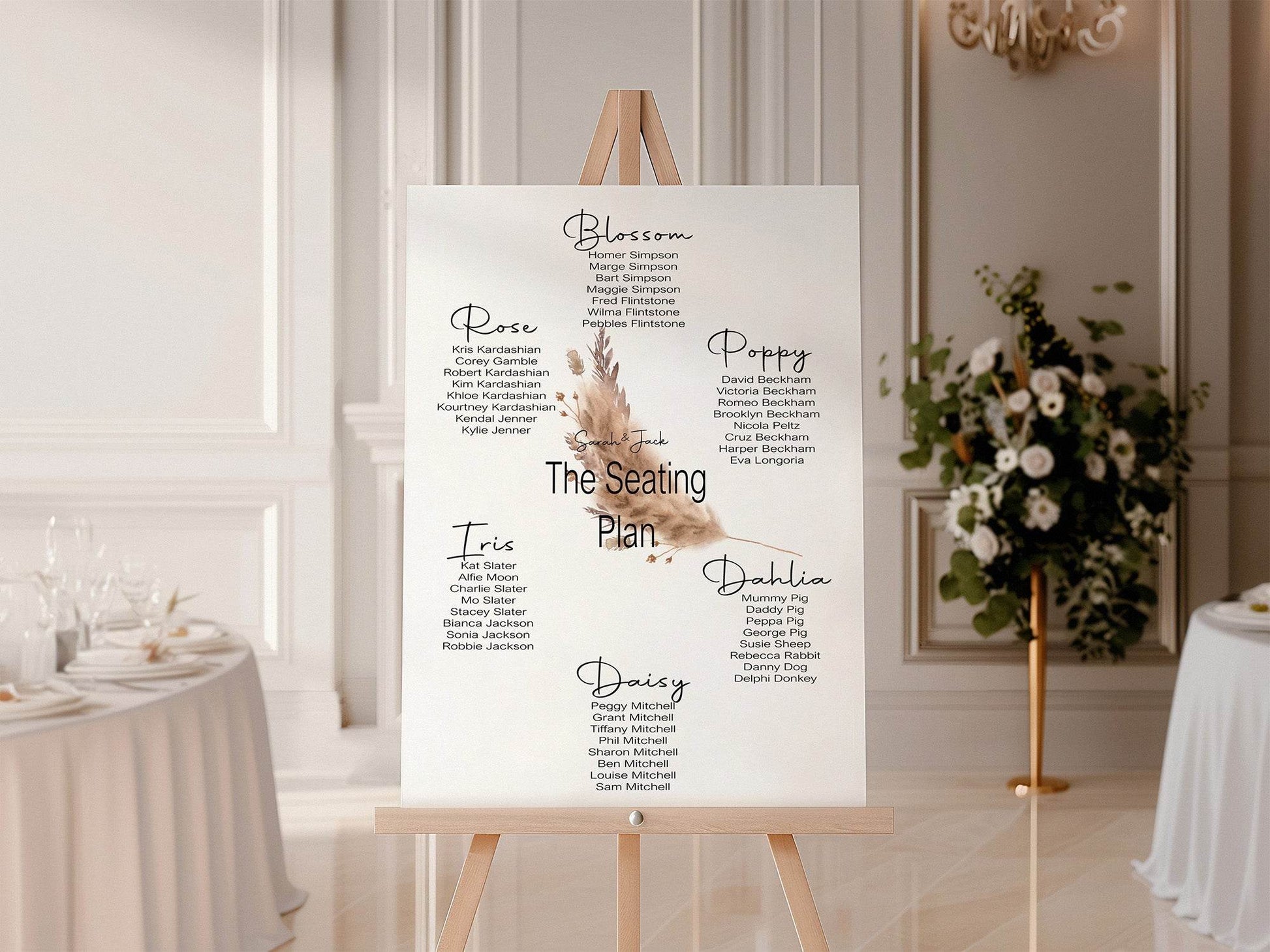 Boho Table Plan Wedding Party Sign
