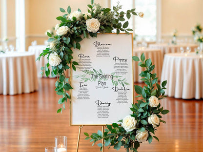Green & White Rose Table Plan Wedding Party Sign