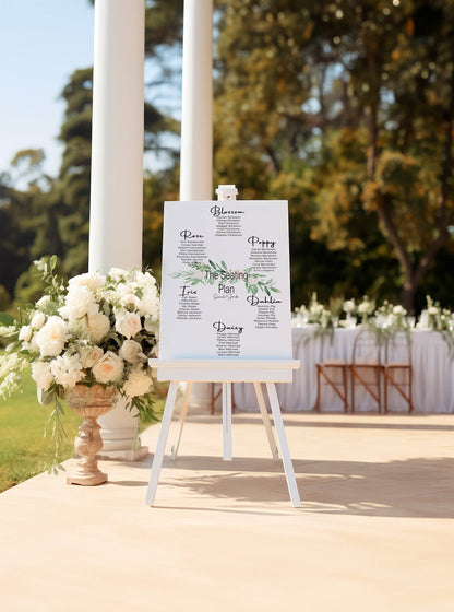 Green & White Rose Table Plan Wedding Party Sign