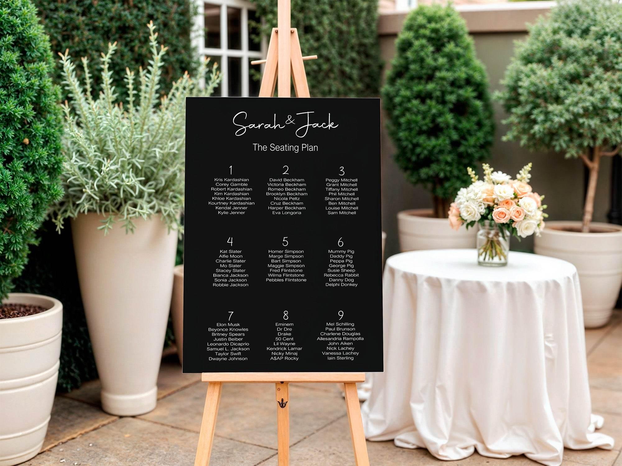 Black & White Stripe Table Plan Wedding Party Sign | Black or White Background - Larosier Prints