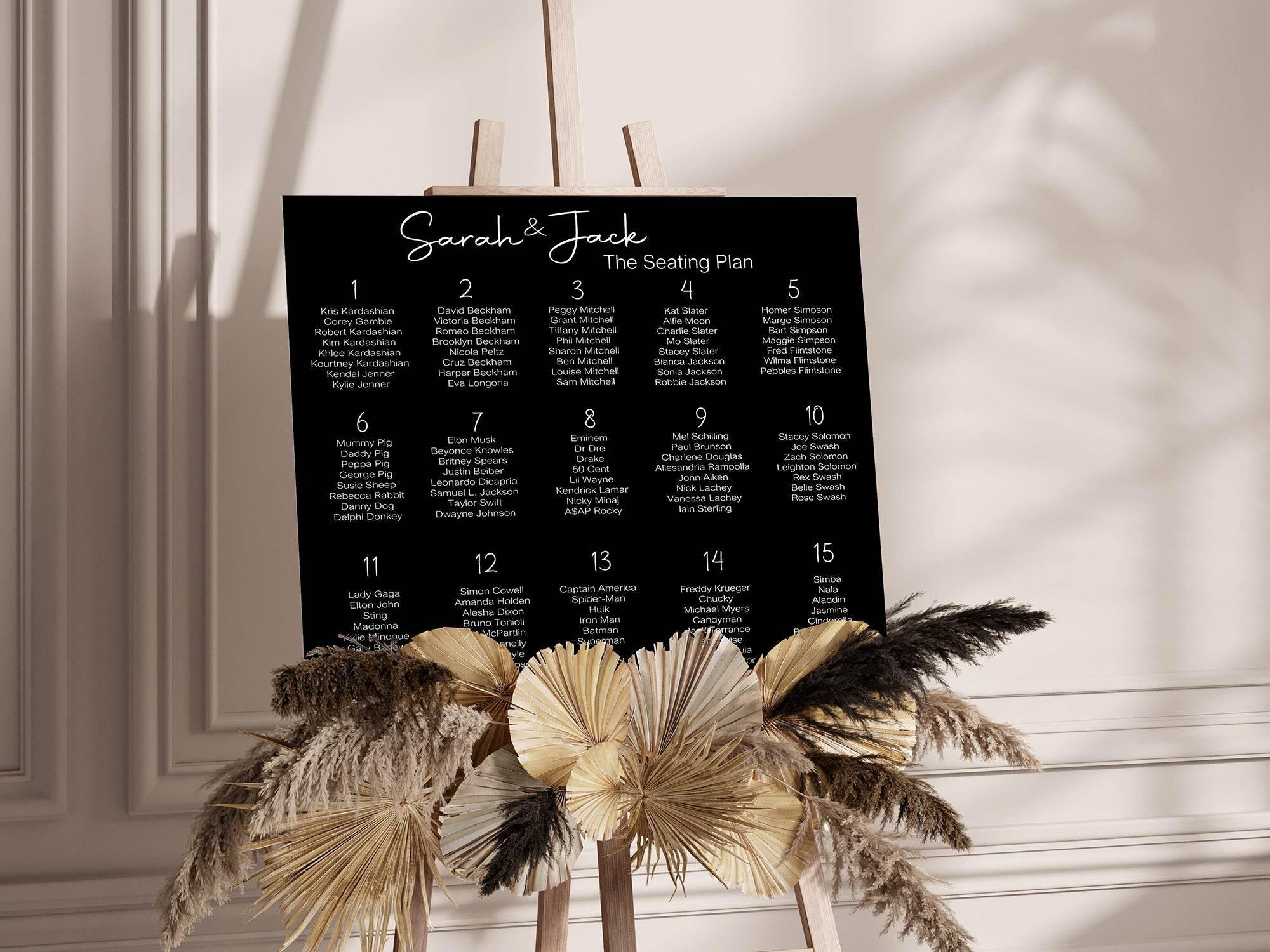 Black & White Stripe Table Plan Wedding Party Sign | Black or White Background - Larosier Prints