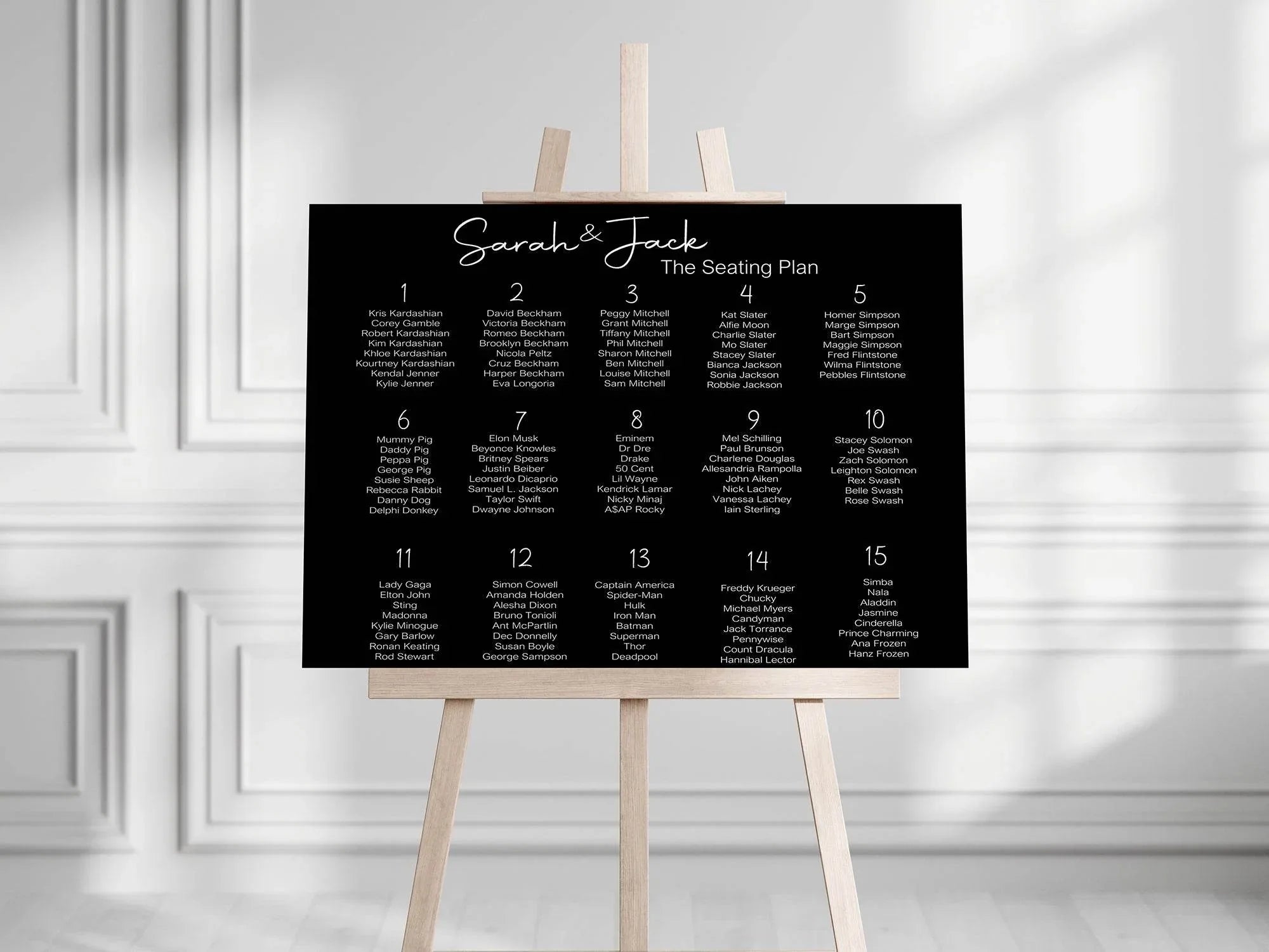 Black & White Stripe Table Plan Wedding Party Sign | Black or White Background - Larosier Prints
