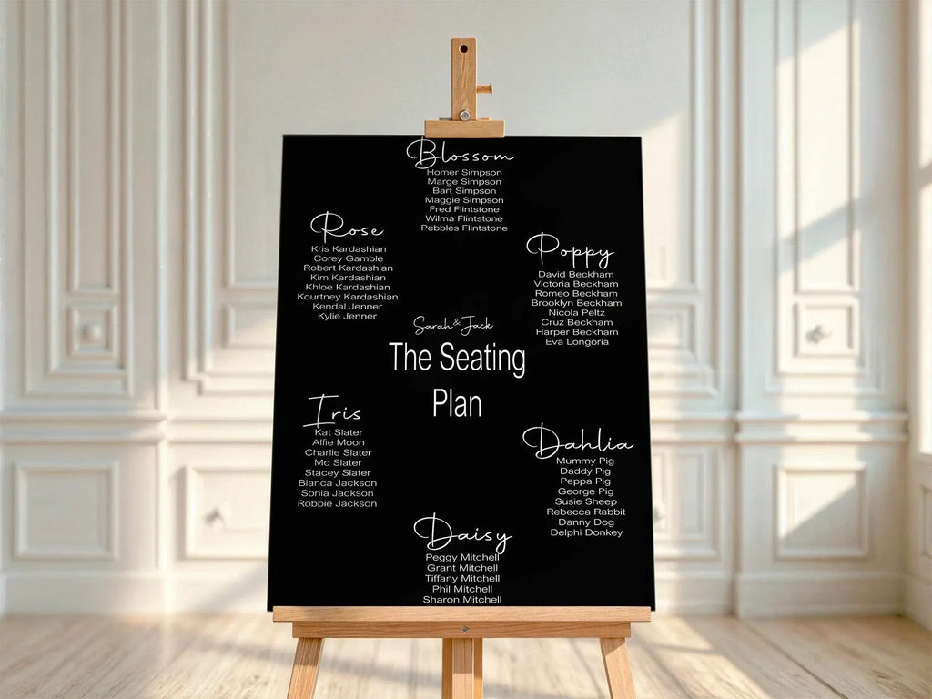 Black & White Stripe Table Plan Wedding Party Sign | Black or White Background - Larosier Prints
