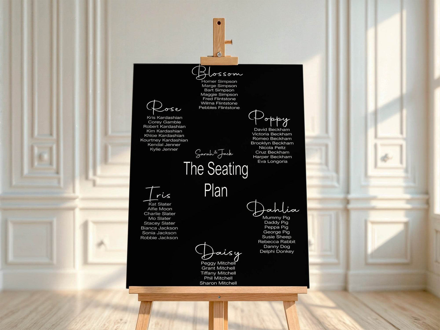Black & White Stripe Table Plan Wedding Party Sign | Black or White Background
