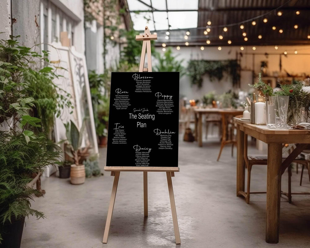 Black & White Stripe Table Plan Wedding Party Sign | Black or White Background - Larosier Prints