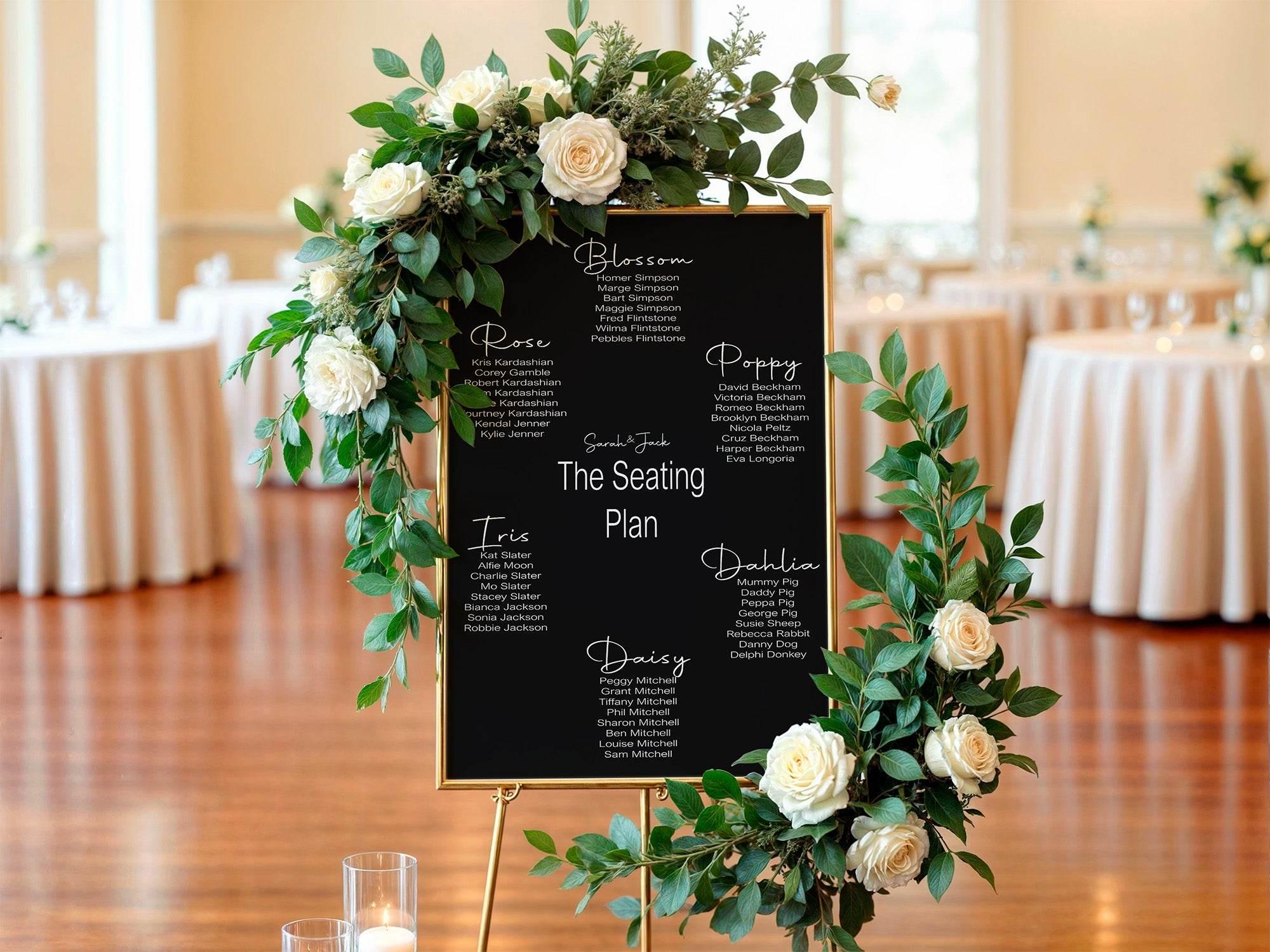 Black & White Stripe Table Plan Wedding Party Sign | Black or White Background - Larosier Prints