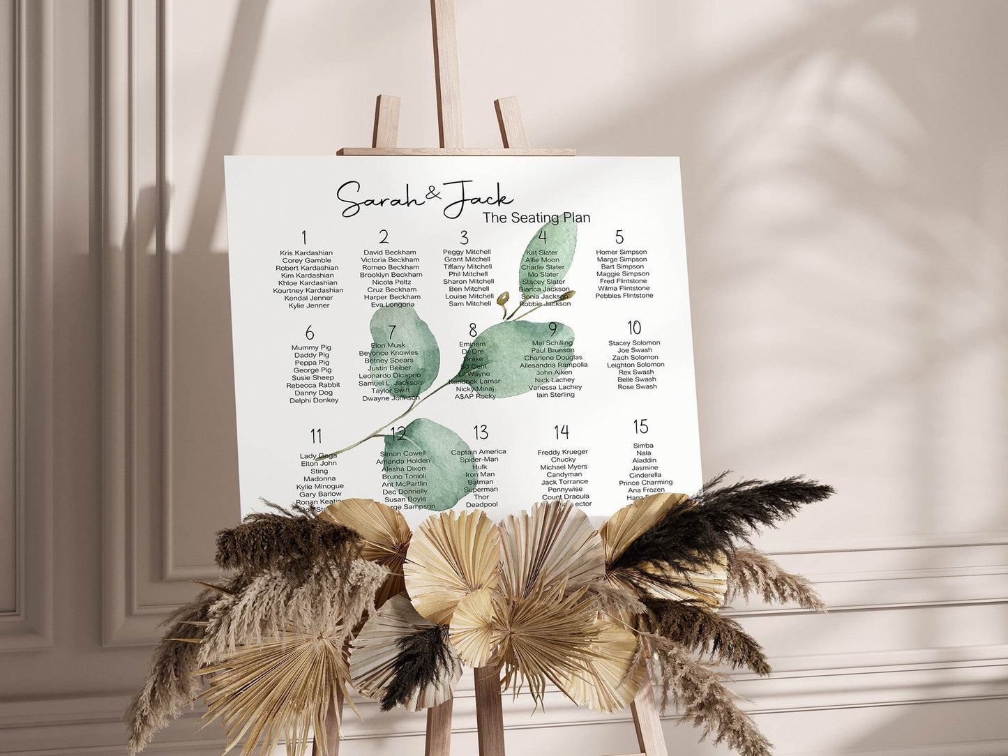 Eucalyptus Table Plan Wedding Party Sign