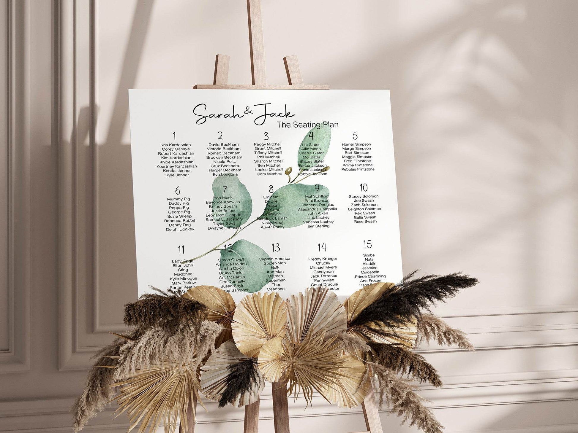 Eucalyptus Table Plan Wedding Party Sign