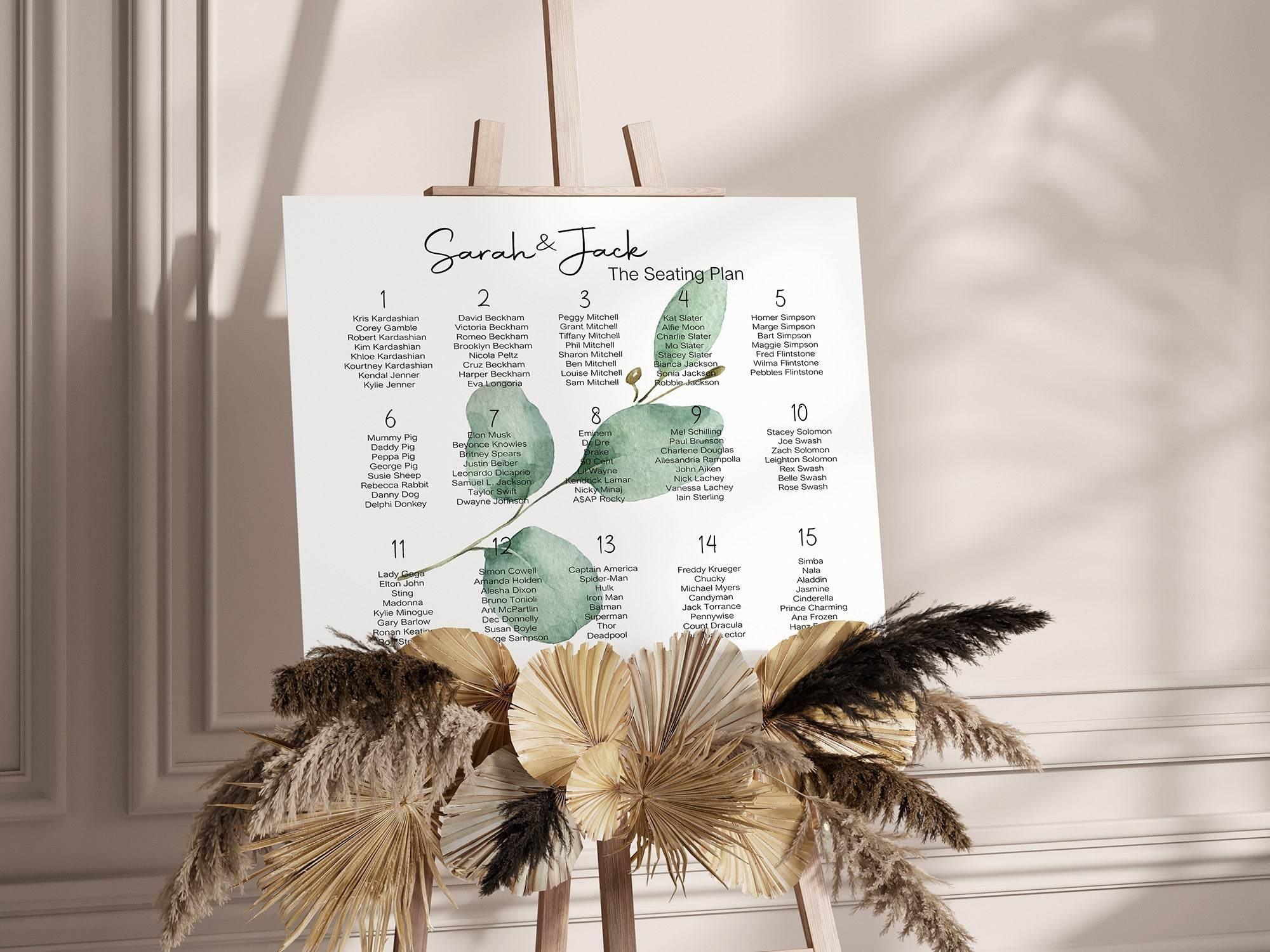 Eucalyptus Table Plan Wedding Party Sign - Larosier Prints