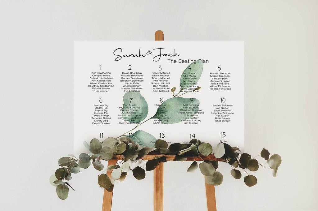 Eucalyptus Table Plan Wedding Party Sign - Larosier Prints