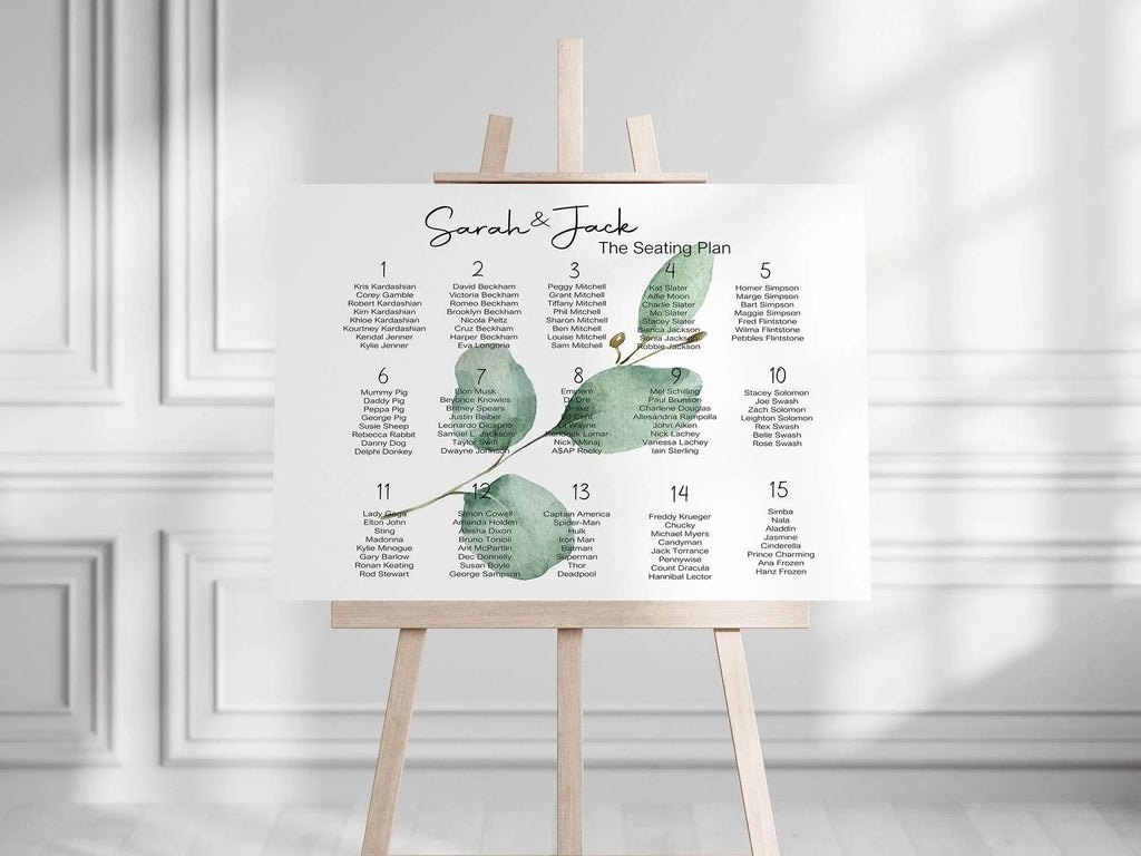 Eucalyptus Table Plan Wedding Party Sign - Larosier Prints