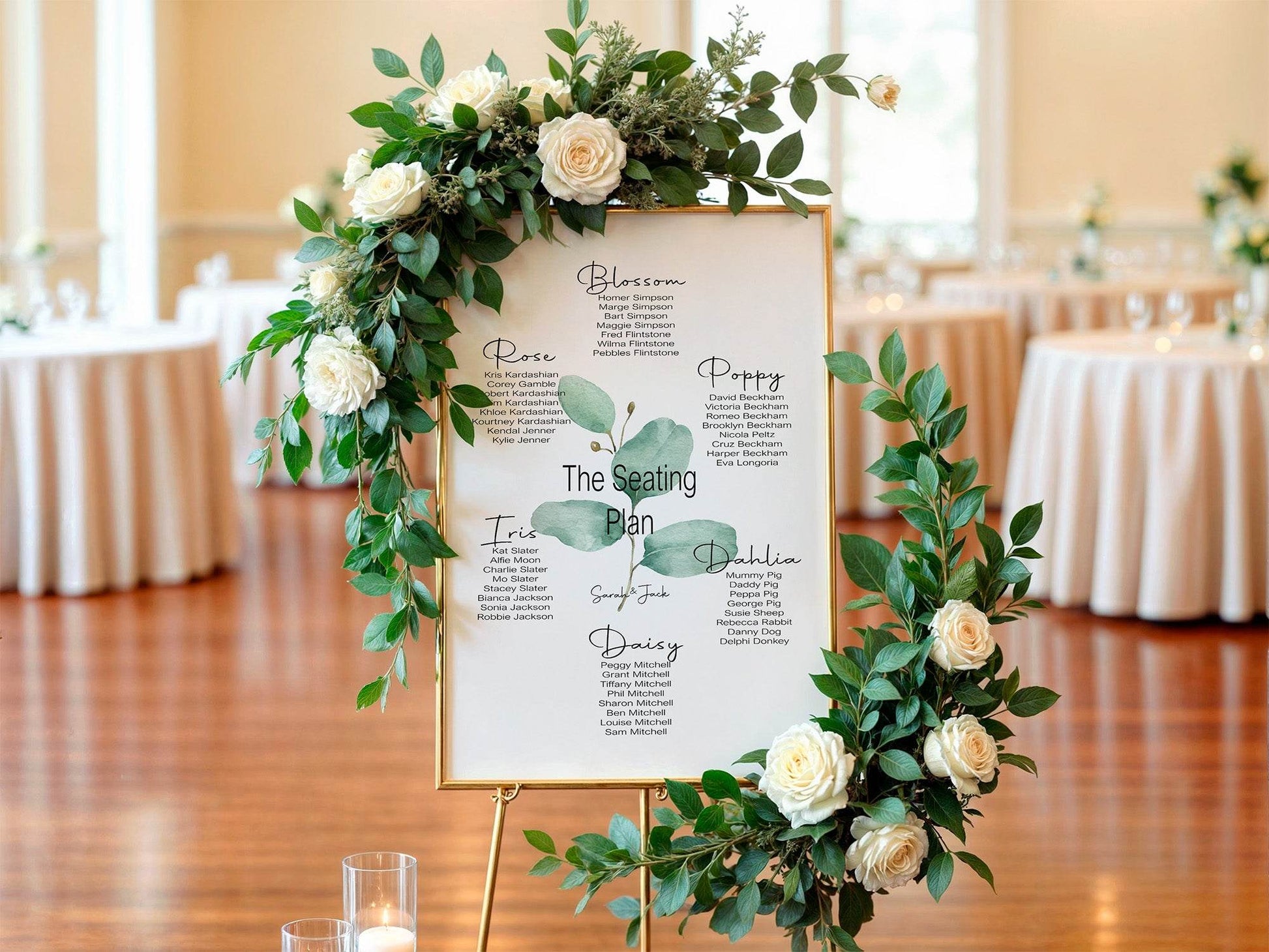 Eucalyptus Table Plan Wedding Party Sign