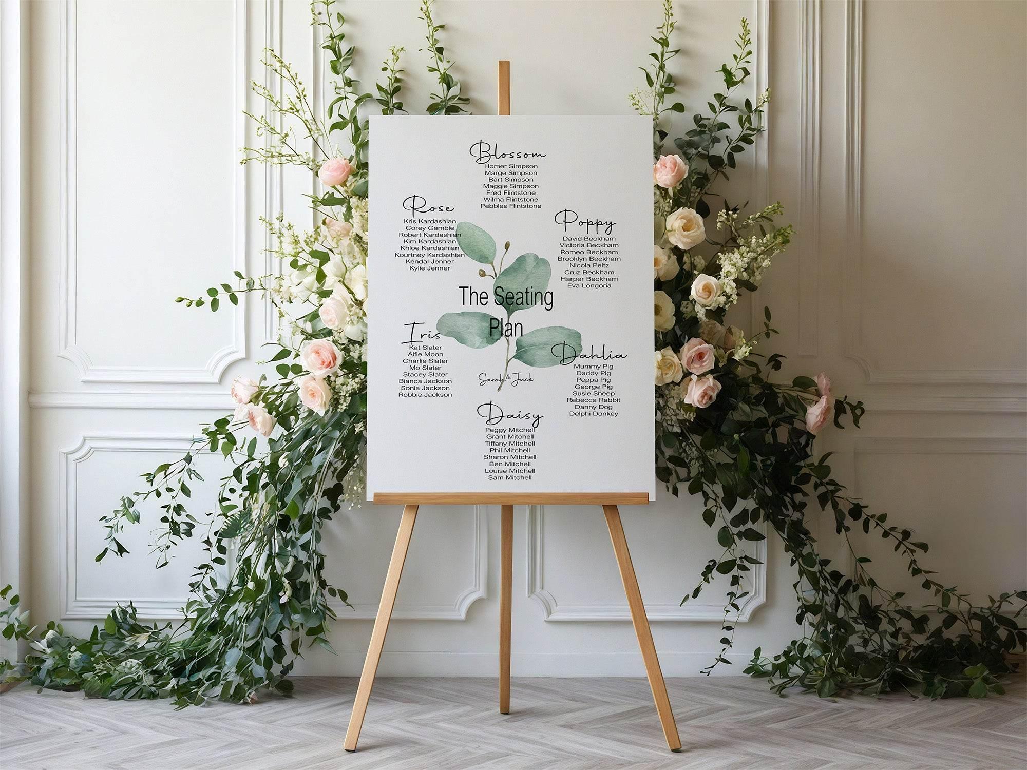 Eucalyptus Table Plan Wedding Party Sign - Larosier Prints