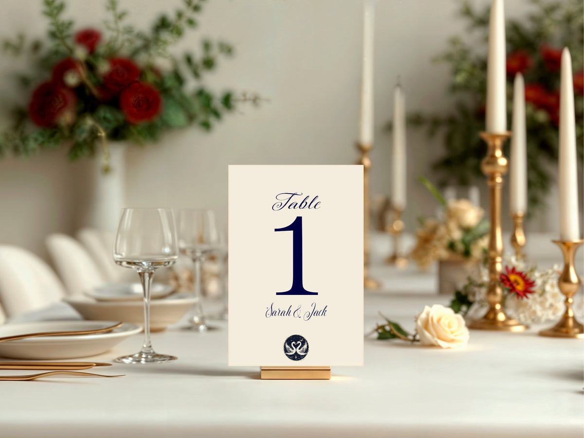 Celestial Swan wedding table numbers detail
