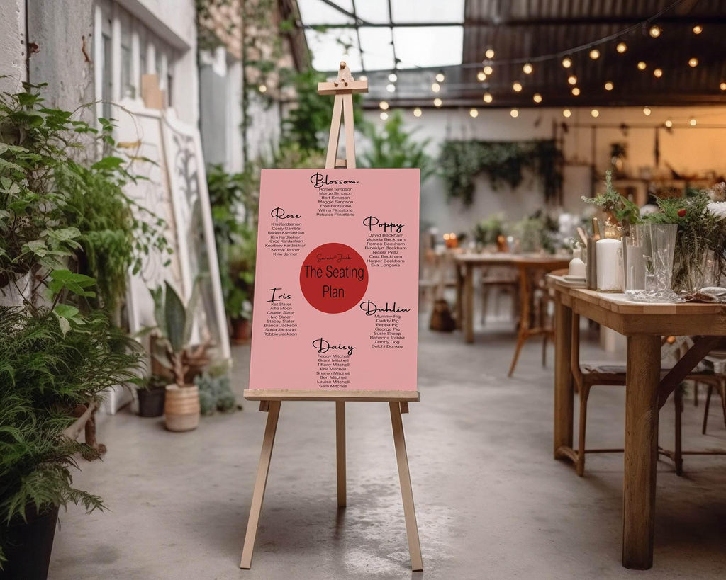 Red & Pink Table Plan Wedding Party Sign - Larosier Prints