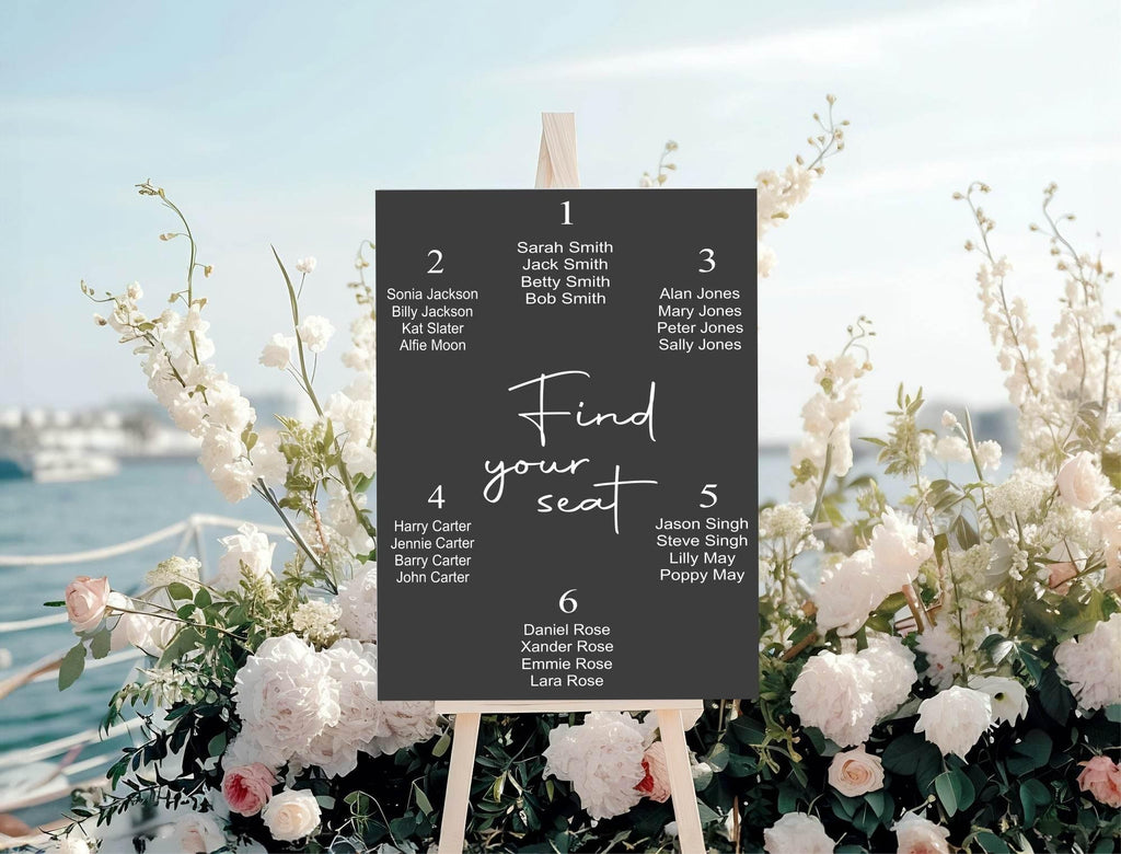 Black & White Stripe Pack of Table Number Wedding Party Signs - Larosier Prints