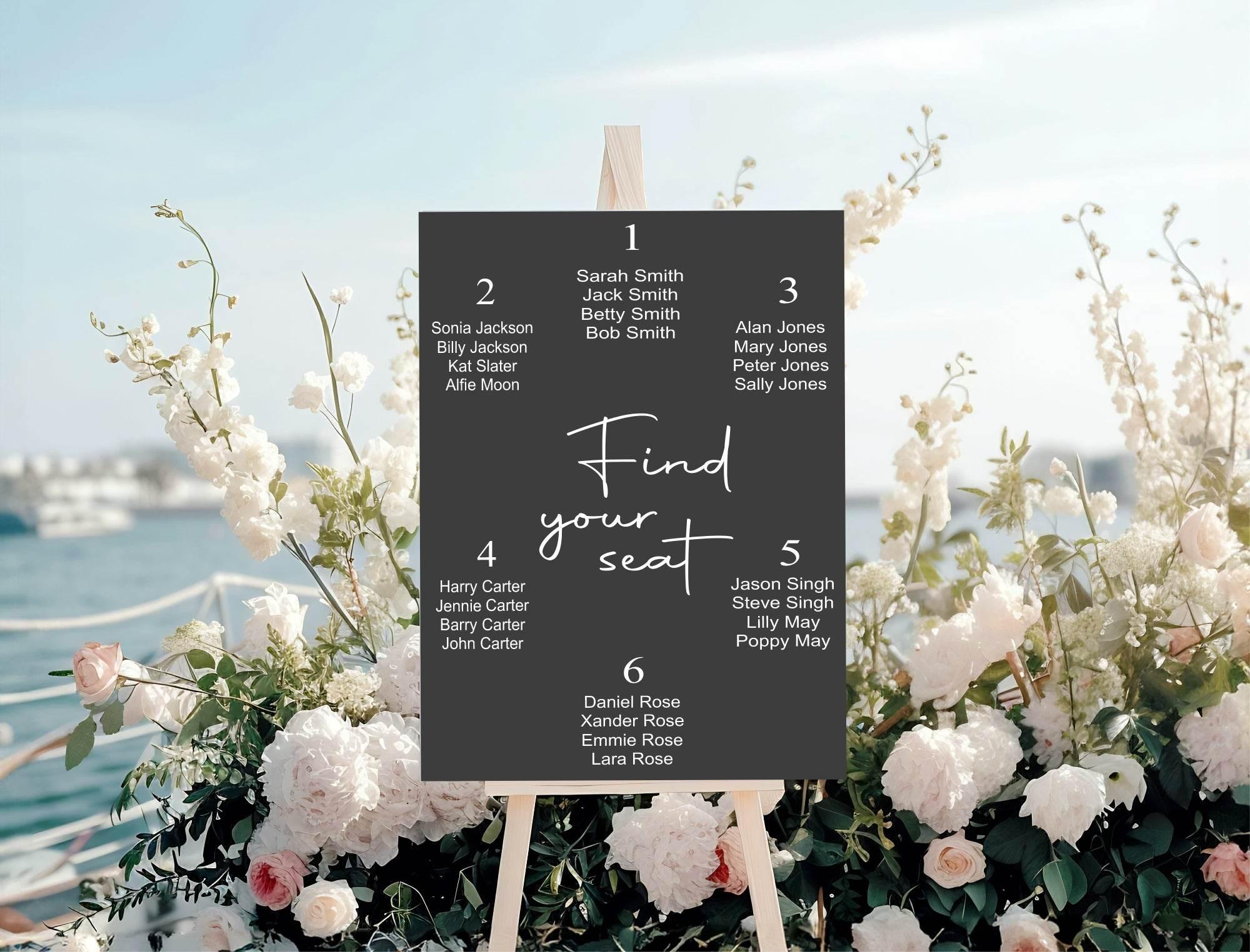 Black & White Stripe Pack of Table Number Wedding Party Signs - Larosier Prints