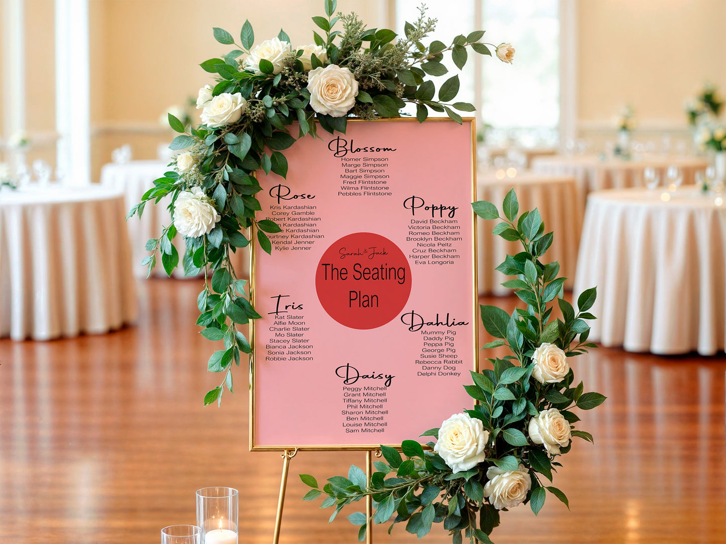 Red & Pink Pack of Table Number Wedding Party Signs