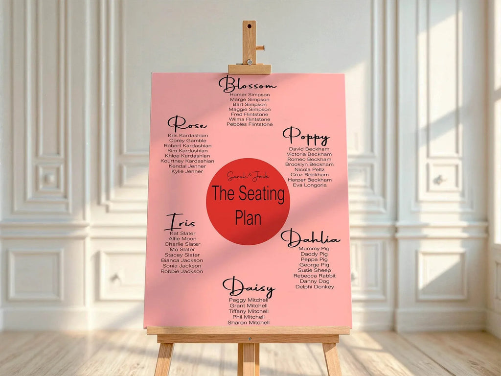 Red & Pink Table Plan Wedding Party Sign - Larosier Prints