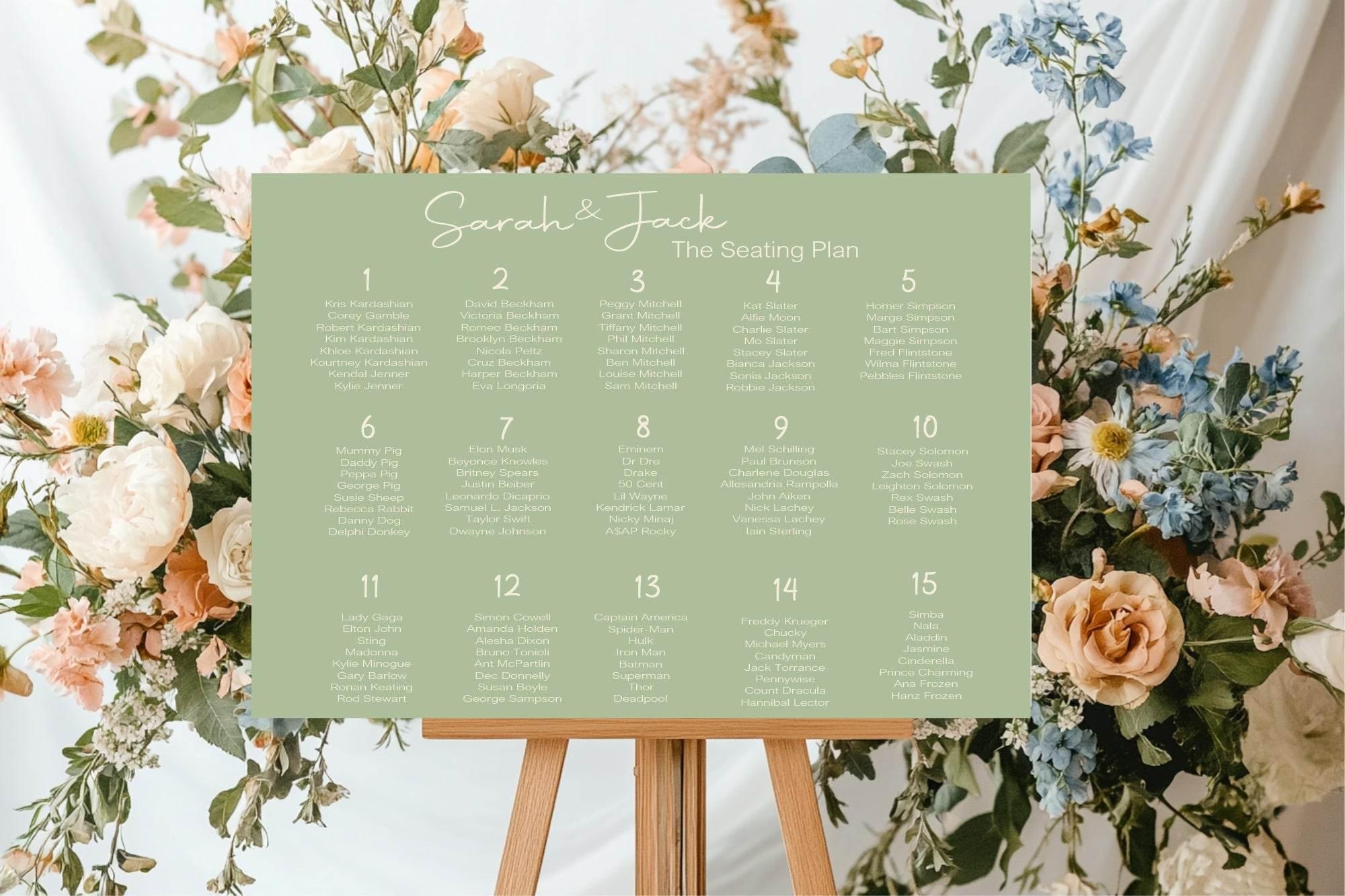 Willow Table Plan Wedding Party Sign - Larosier Prints