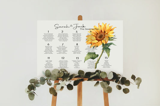 Sunflower Table Plan Wedding Party Sign