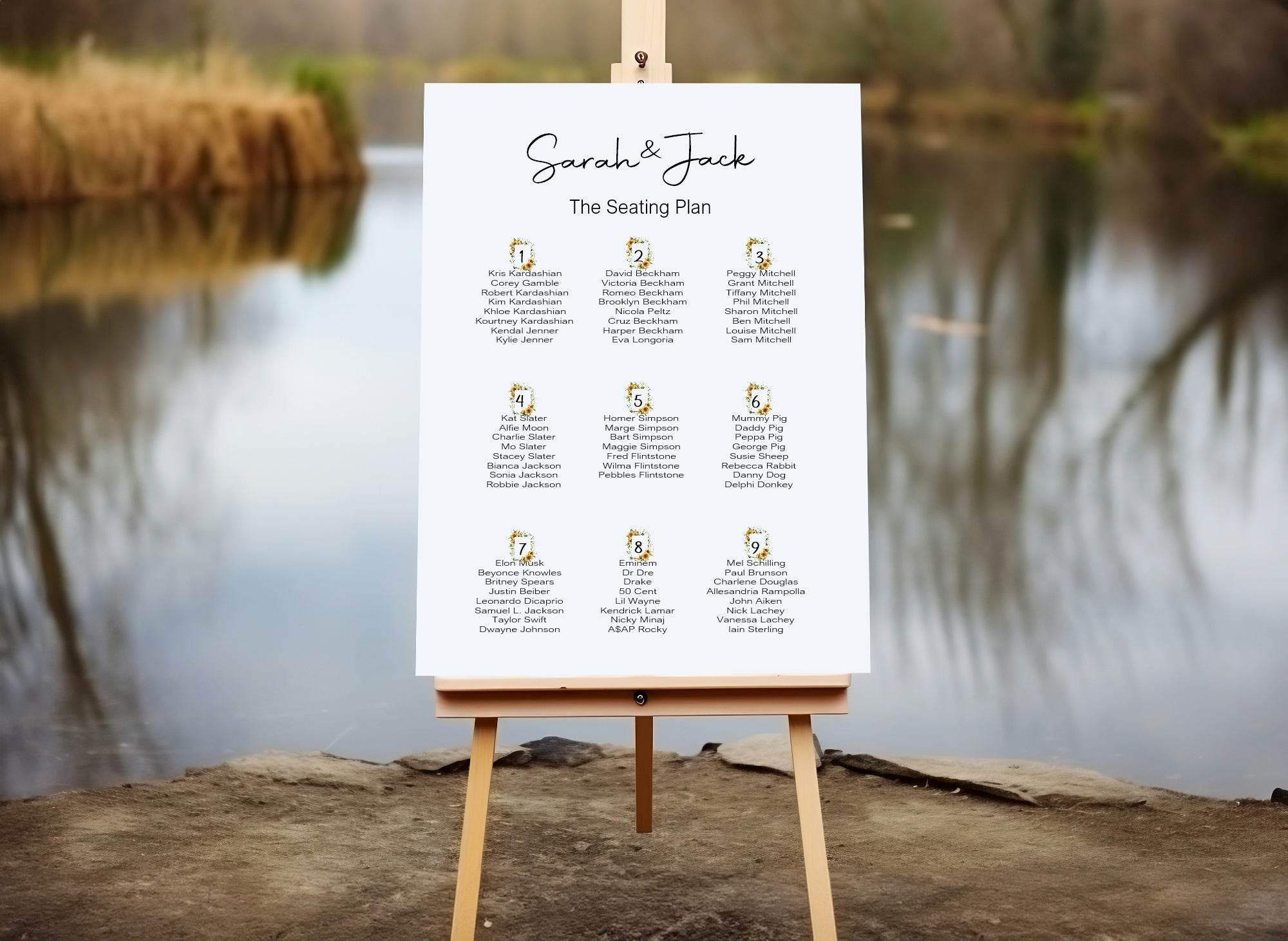 Sunflower Pack of Table Number Wedding Party Sign - Larosier Prints