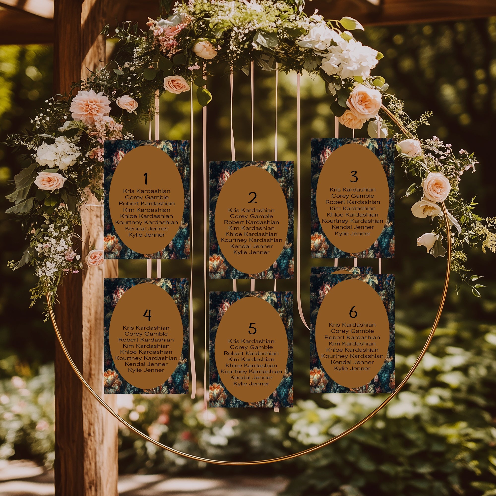 Moody Floral Wedding Individual Table Plan Party Sign