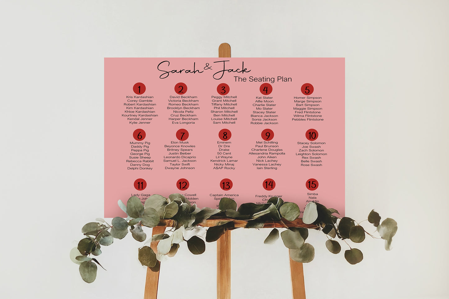 Red & Pink Pack of Table Number Wedding Party Signs