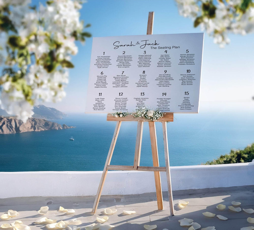 Black & White Stripe Table Plan Wedding Party Sign | Black or White Background - Larosier Prints