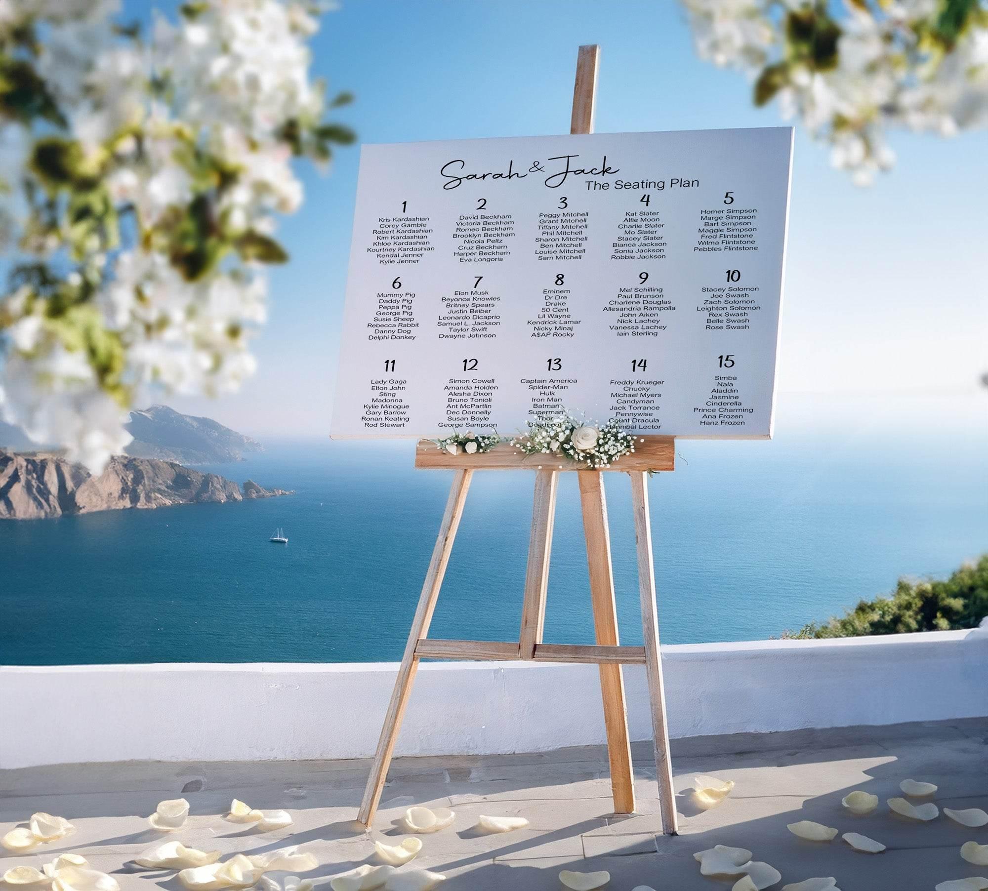 Black & White Stripe Table Plan Wedding Party Sign | Black or White Background - Larosier Prints