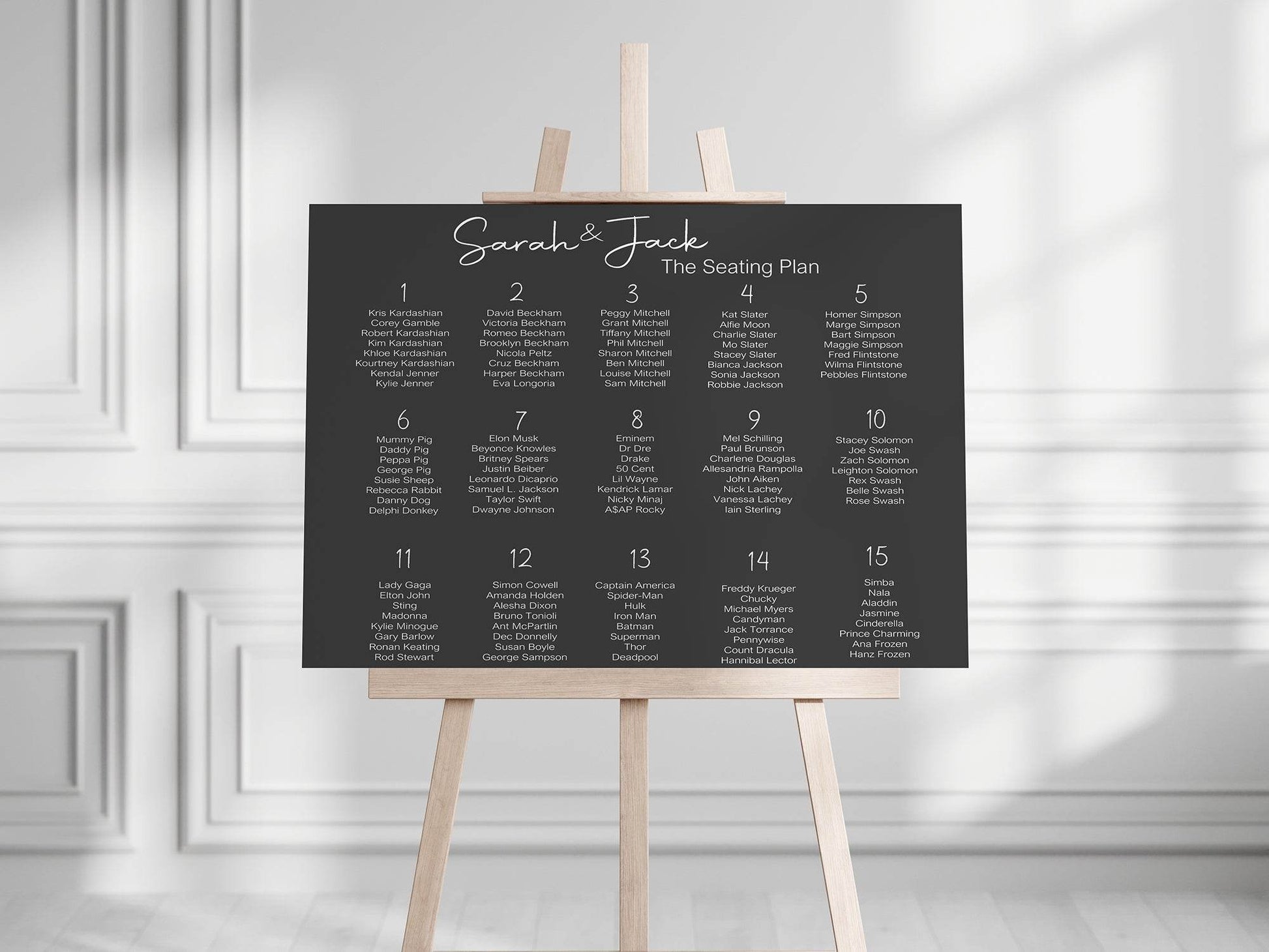 Minimalist Noir Table Plan Wedding Party Sign