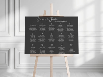 Minimalist Noir Table Plan Wedding Party Sign