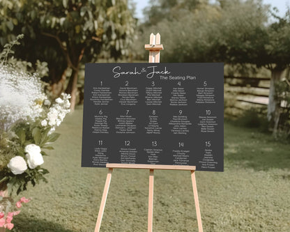 Minimalist Noir Table Plan Wedding Party Sign