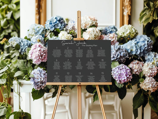 Minimalist Noir Table Plan Wedding Party Sign