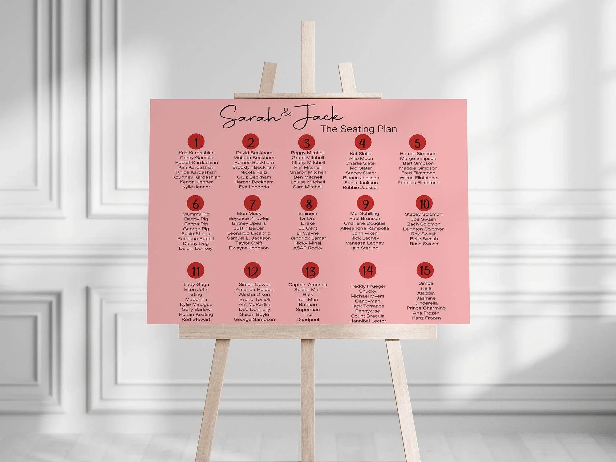 Red & Pink Table Plan Wedding Party Sign - Larosier Prints