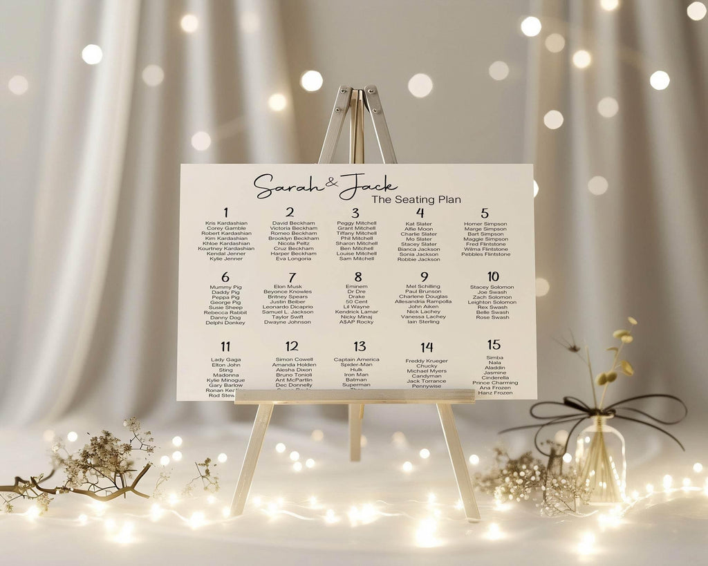 Black & White Stripe Table Plan Wedding Party Sign | Black or White Background - Larosier Prints