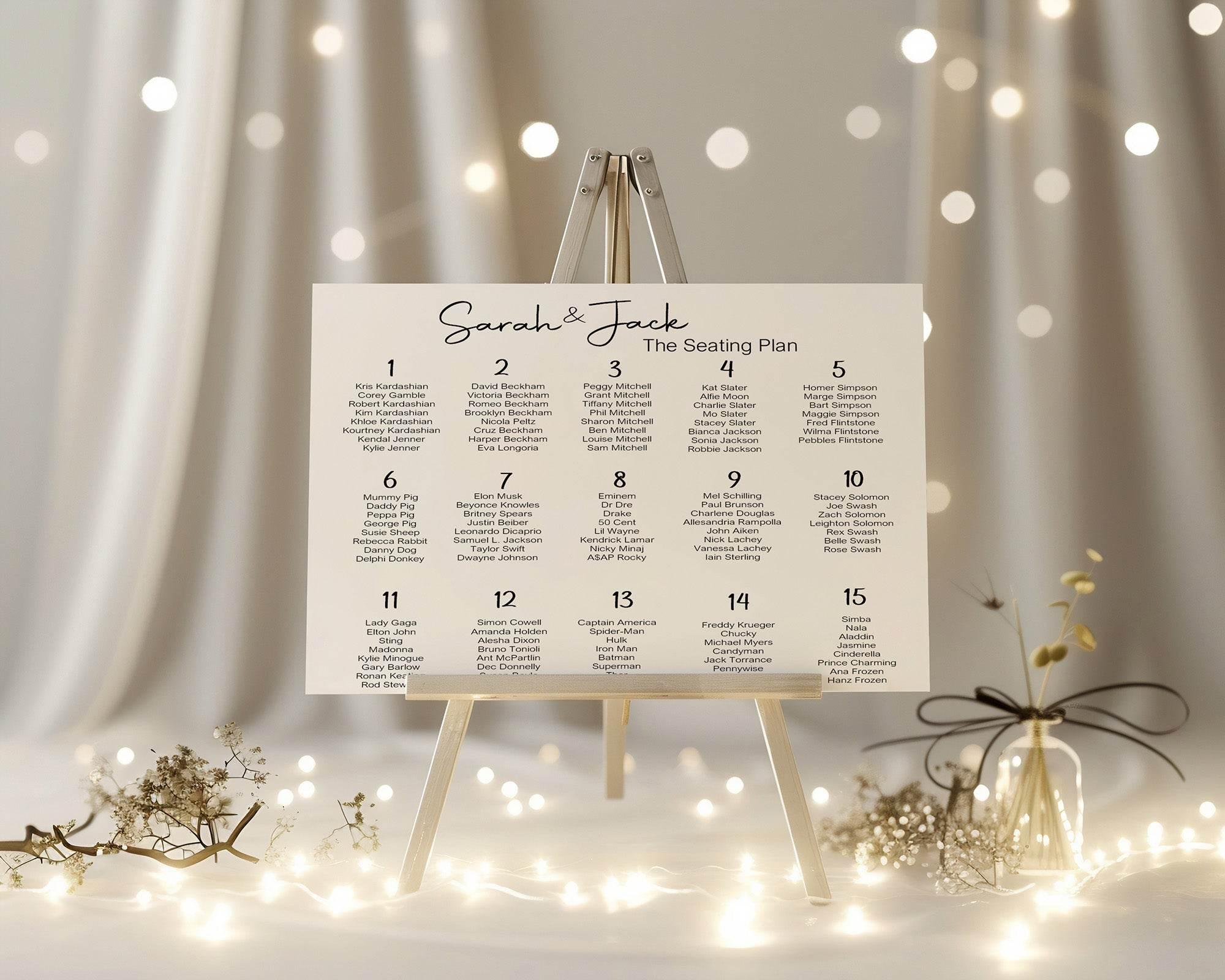 Black & White Stripe Table Plan Wedding Party Sign | Black or White Background - Larosier Prints