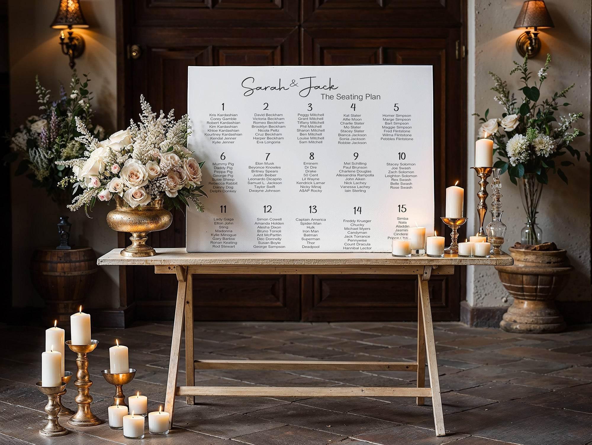 Black & White Stripe Table Plan Wedding Party Sign | Black or White Background - Larosier Prints