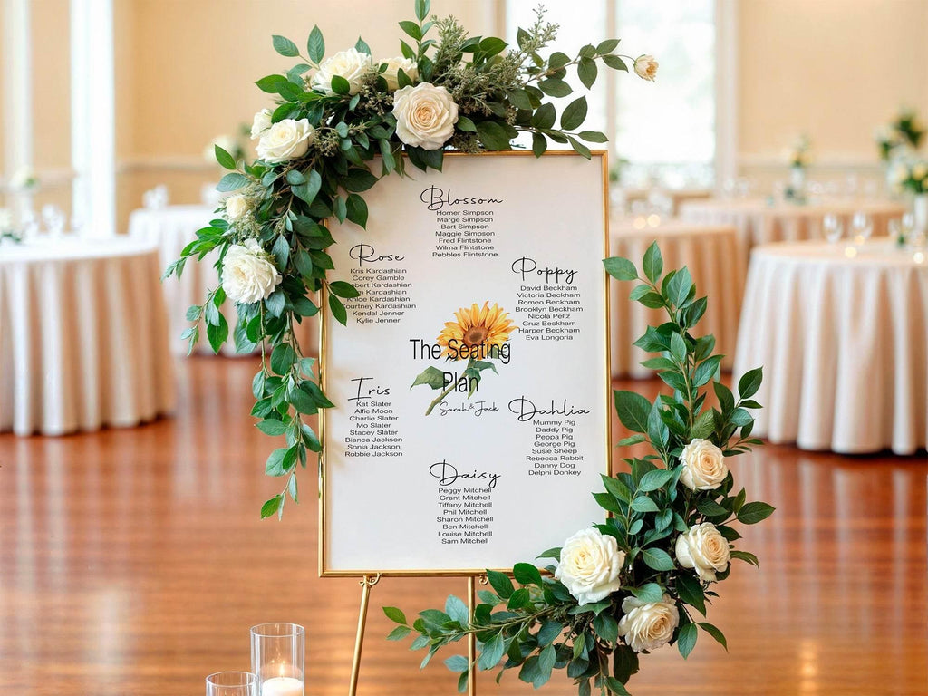 Sunflower Table Plan Wedding Party Sign - Larosier Prints