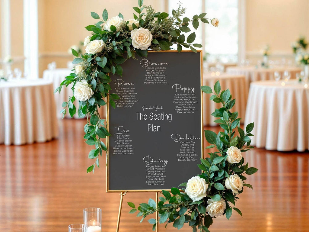 Minimalist Noir Table Plan Wedding Party Sign - Larosier Prints