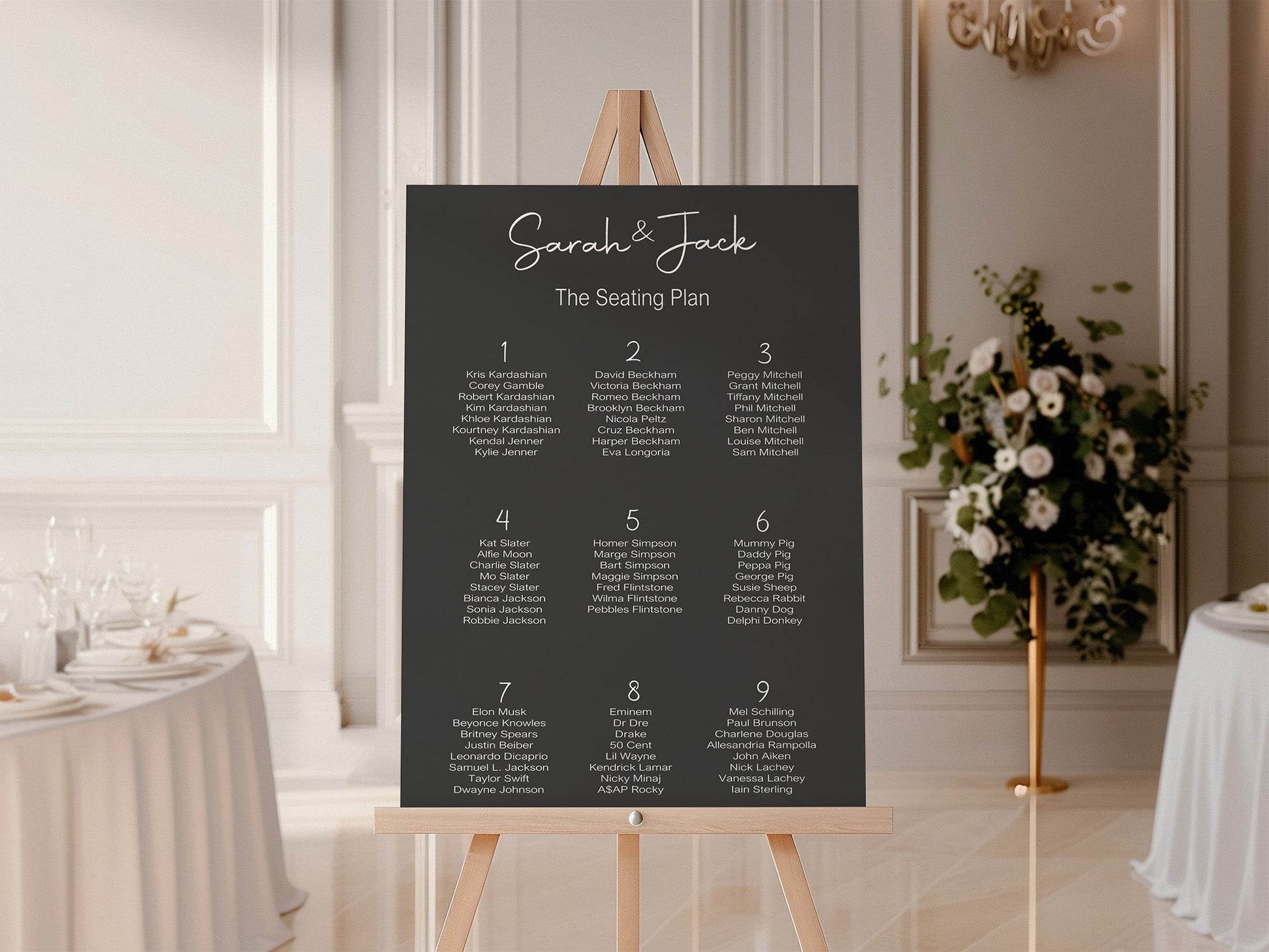 Minimalist Noir Table Plan Wedding Party Sign