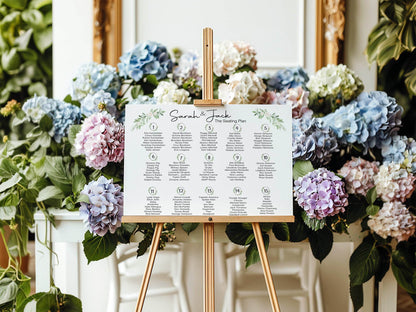 Green & White Rose Table Plan Wedding Party Sign