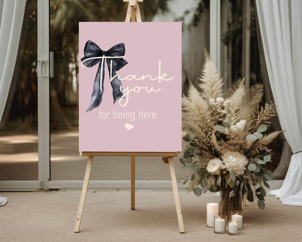 Bows Thank You Birthday Party Sign | Pink & Black - Larosier Prints