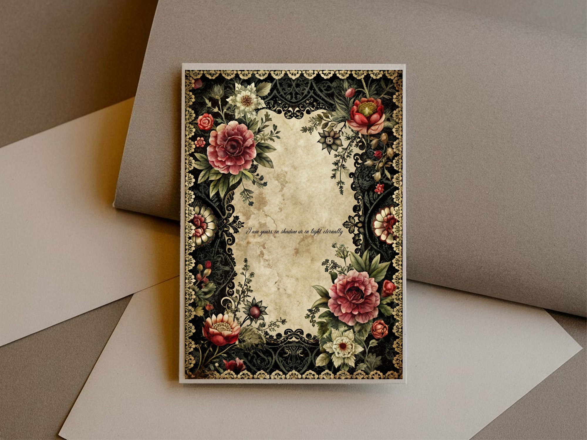 Gothic Engagement Party Invitations | Gothic Floral Frame | Pack of 10