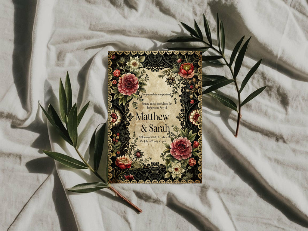 Gothic Engagement Welcome Party Sign | Gothic Floral Frame
