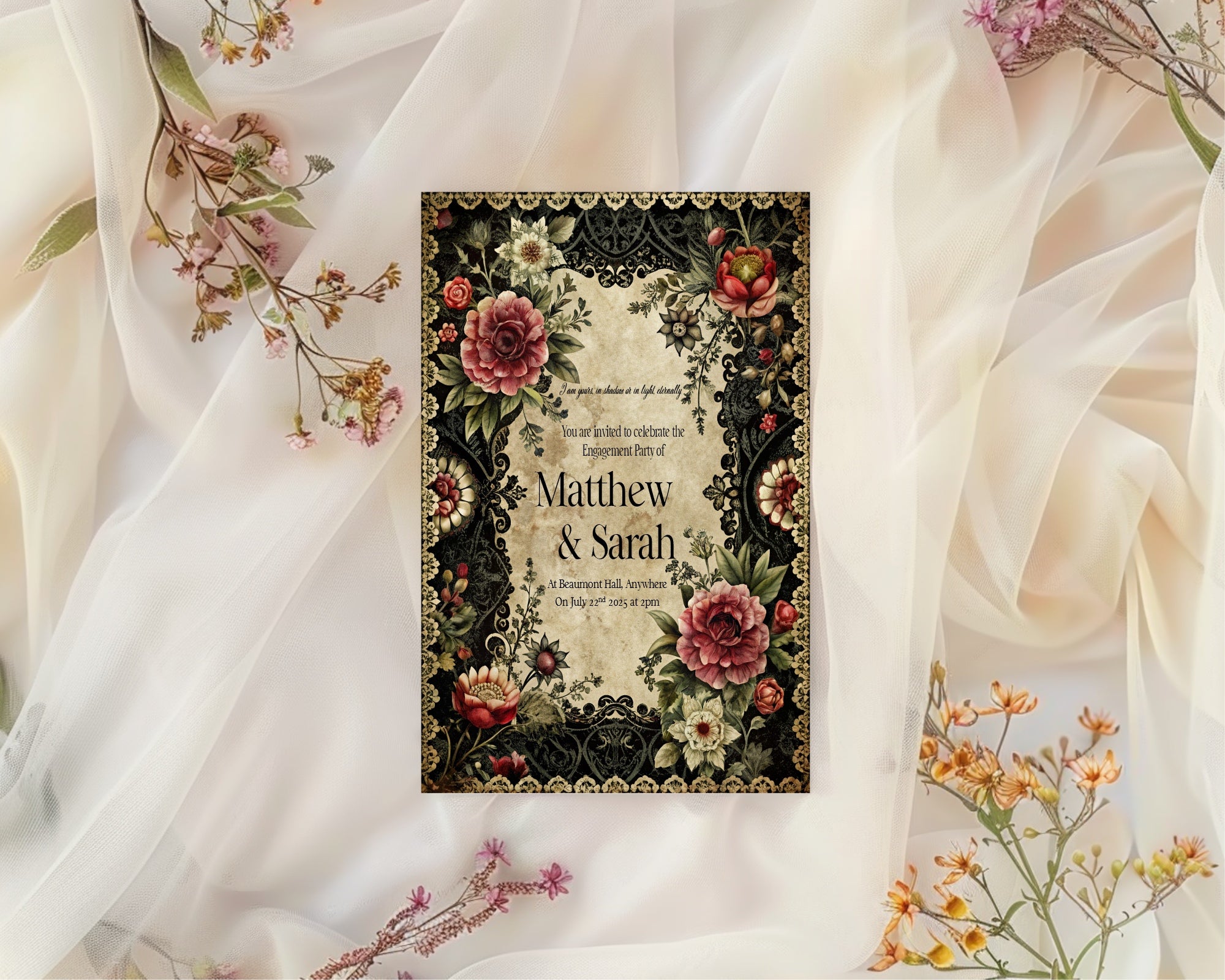 Gothic Engagement Welcome Party Sign | Gothic Floral Frame