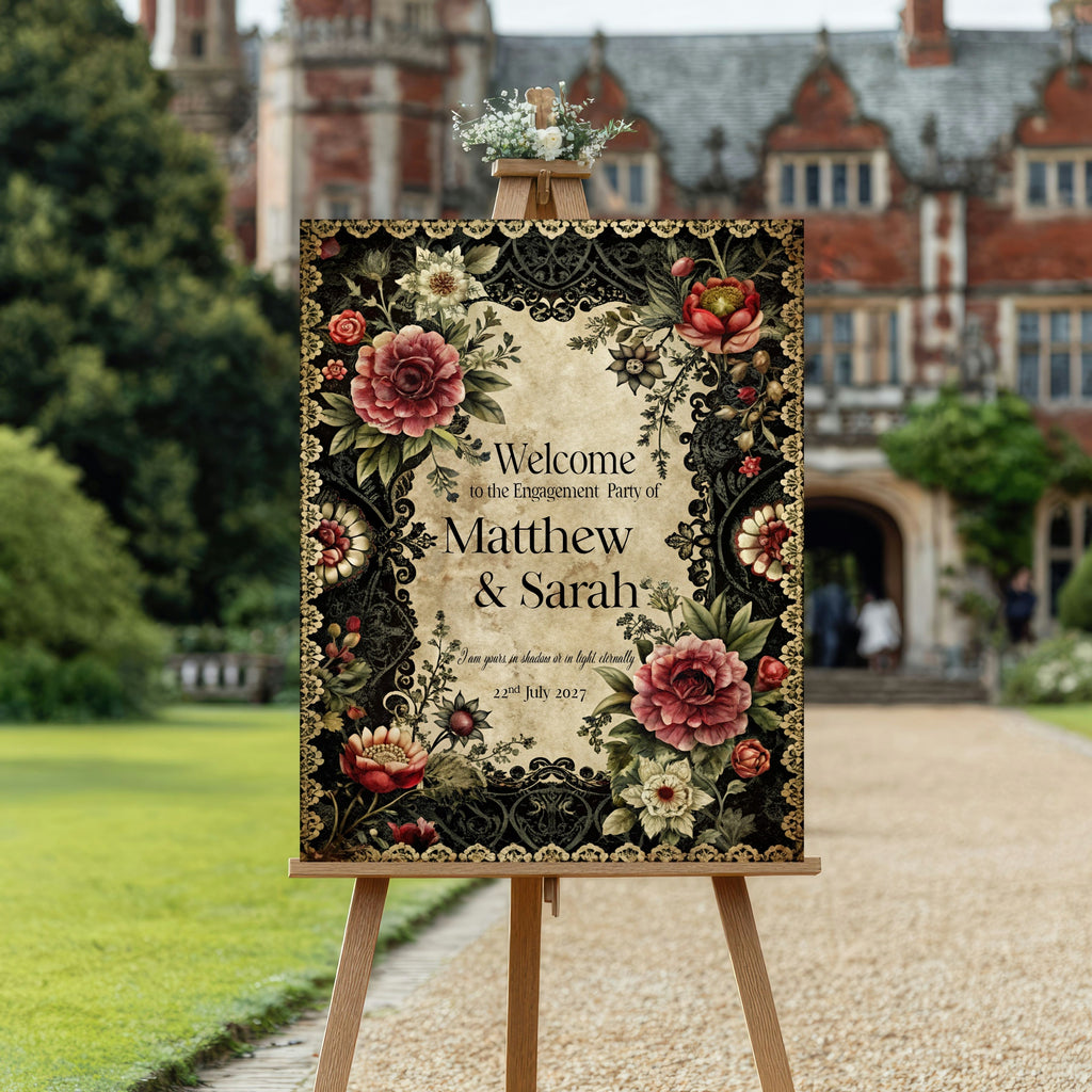 Gothic Engagement Welcome Party Sign | Gothic Floral Frame
