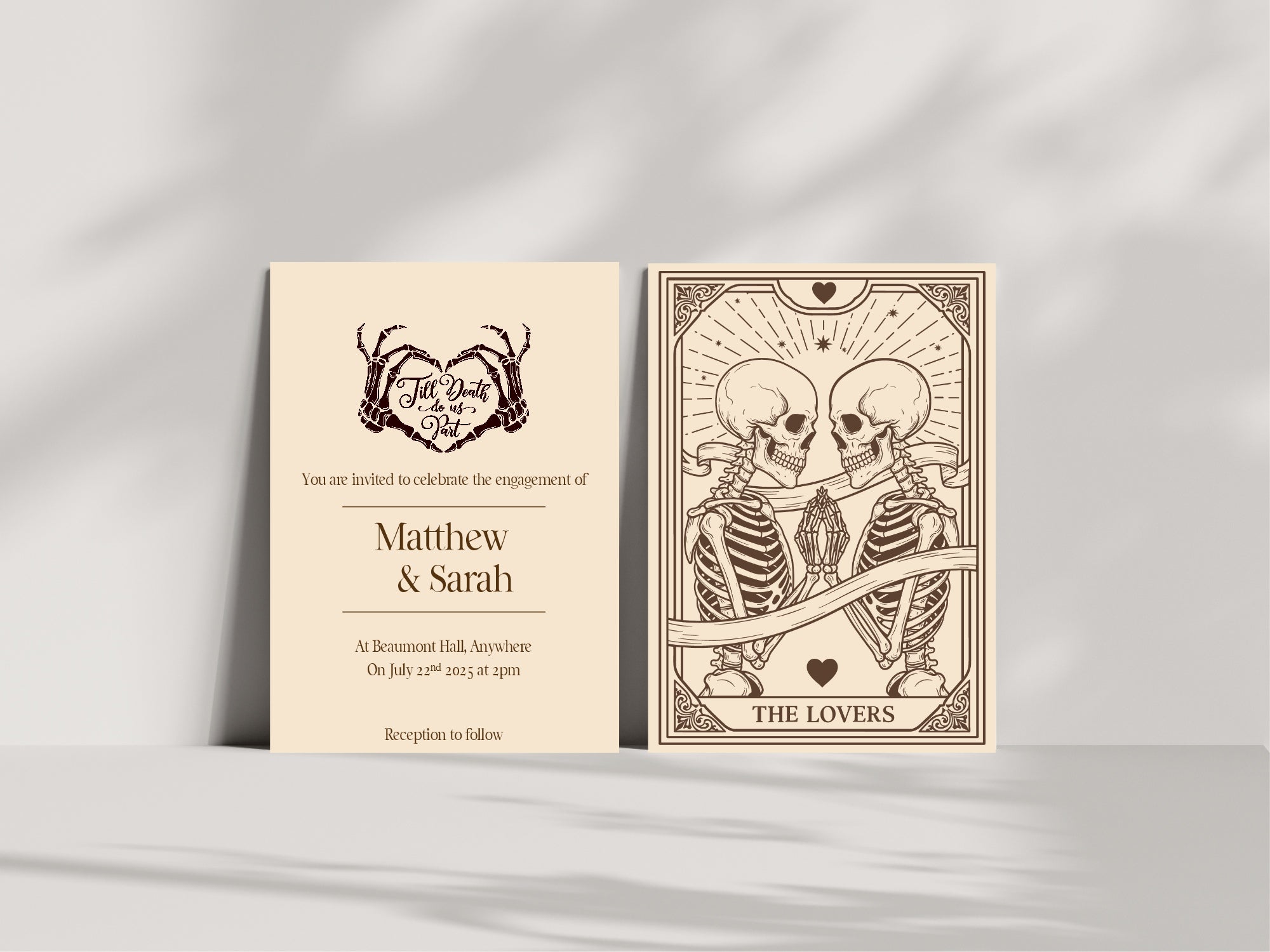 The Lovers Tarot Personalised Engagement Party Invitations | Beige, White or Charcoal